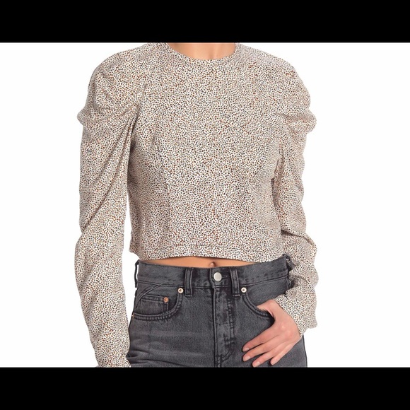 NWT AFRM puff sleeve leopard print crop top xl - Picture 1 of 12